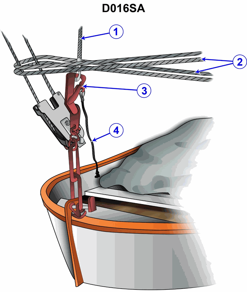 613. In illustration D016SA below, what number indicates the frapping line?