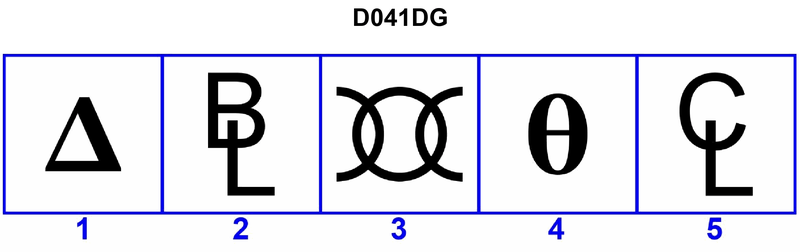 632. In illustration D041DG below, which is the symbol for the vertical plane midway between the fore and aft perpendiculars?