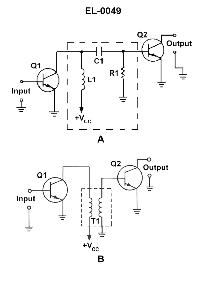 2135. The transistors in figure "A" of the illustrated circuit are connected using what type of coupling