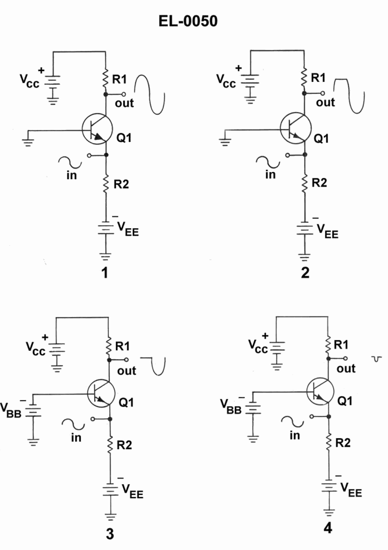 2181. The simple amplifier shown in figure "4" of the illustration is configured for what class of operation