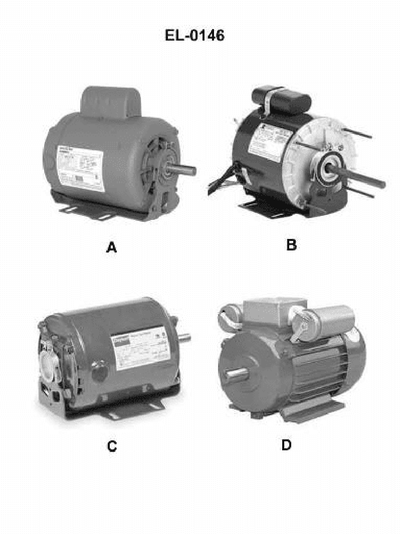 1104. Which of the pictured motors within the split phase family of single phase induction motors represents a split phase, resistive start, induction run motor