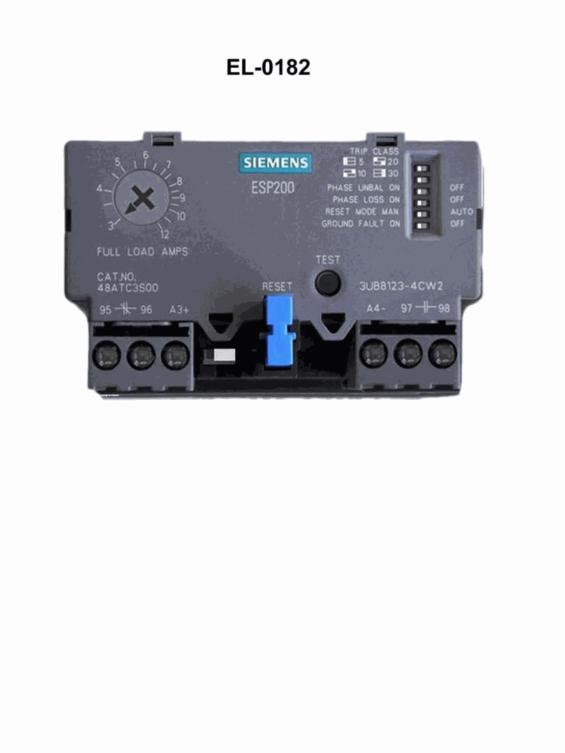 1202. As shown in the illustrated electronic overload relay, if the full load amp setting accurately represents the motor full load current of 6 amps and the trip class dip switch settings are for a trip class of 20, what statement is true assuming that the locked rotor current is 6 times the full load current