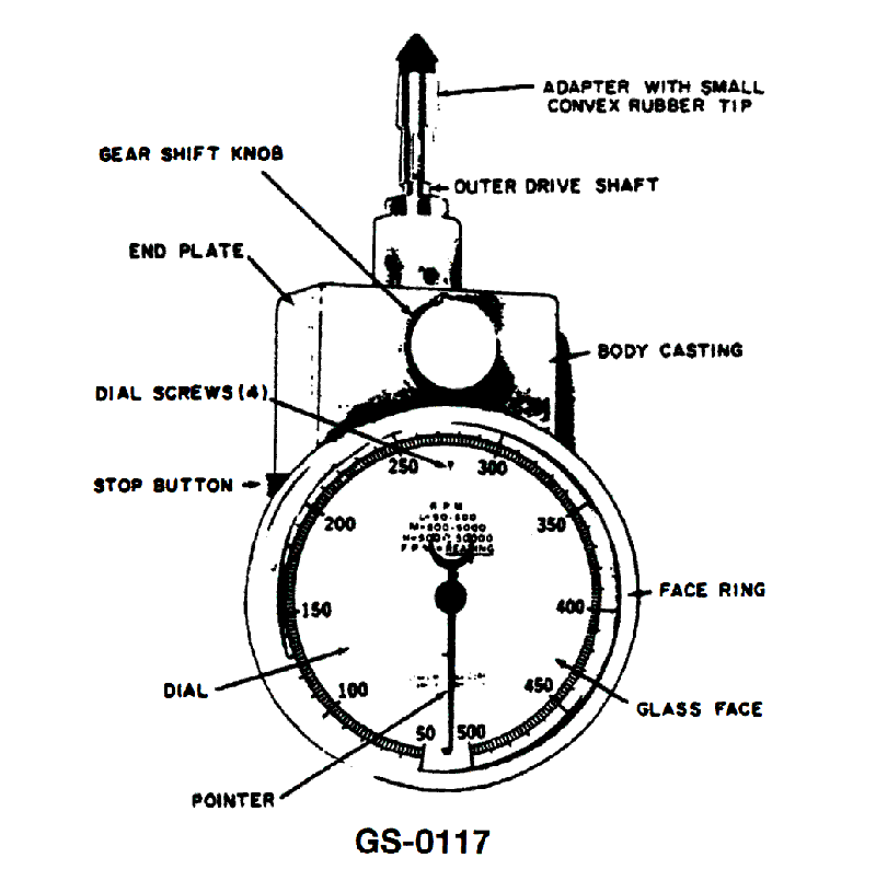 2308. The adapter for the tachometer shown in the illustration is designed for reading shaft RPM as long as the shaft is accessible __________